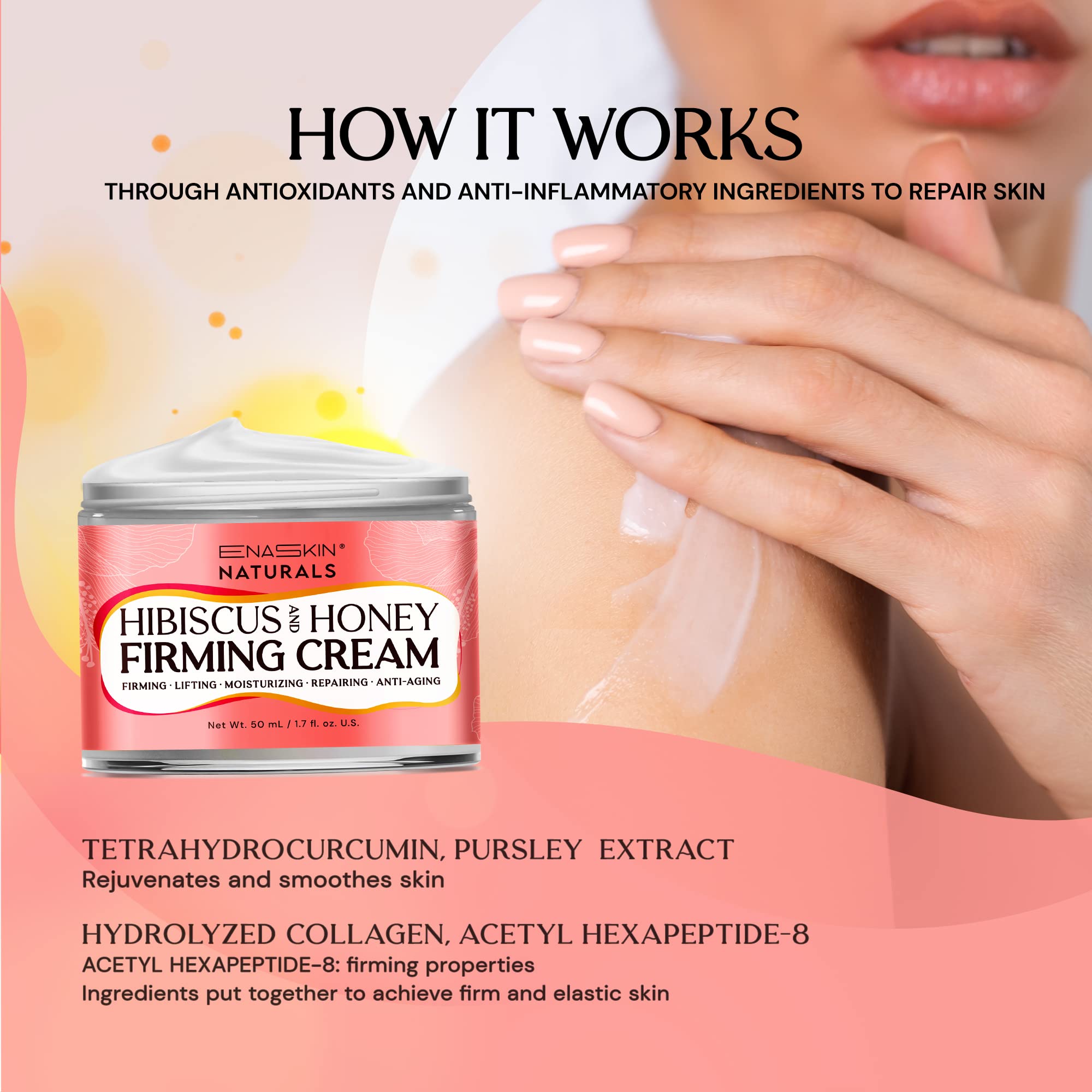 Enaskin Naturals Neck Firming & Tightening Cream with Hibiscus & Honey – Anti-Aging Moisturizer for Neck, Face & Chest – 1.7 Fl Oz