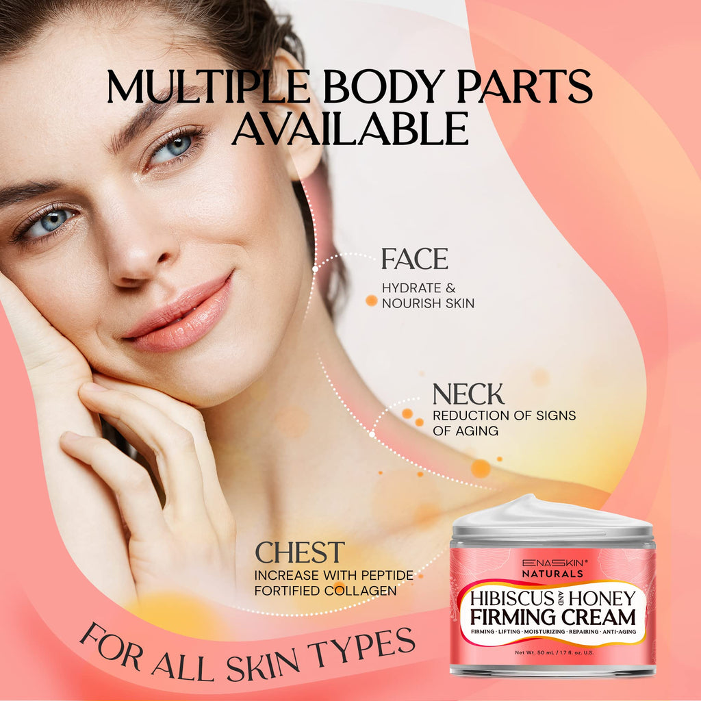 Enaskin Naturals Neck Firming & Tightening Cream with Hibiscus & Honey – Anti-Aging Moisturizer for Neck, Face & Chest – 1.7 Fl Oz