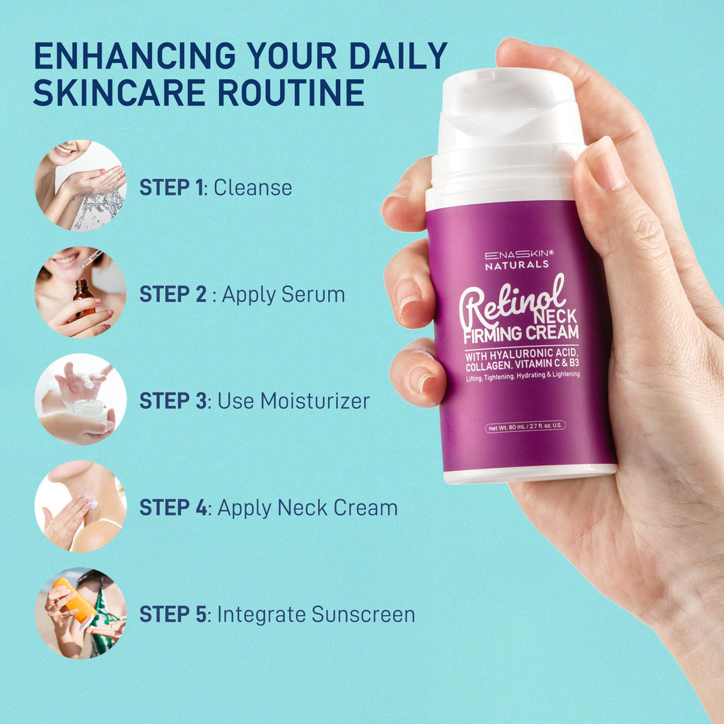 Enaskin Naturals Retinol Neck Firming Cream – Advanced Face Tightening with Hyaluronic Acid, Collagen & Vitamins (2.7 oz)