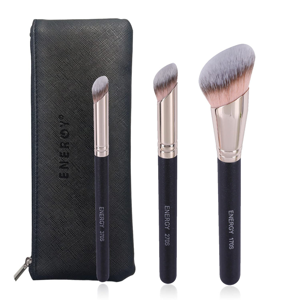 ENERGY Kabuki Foundation Brushes 3Pcs – Professional Makeup Brush Set for Foundation, Concealer, Bronzer, and Powder