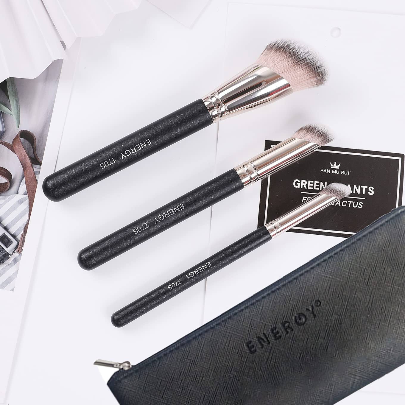 ENERGY Kabuki Foundation Brushes 3Pcs – Professional Makeup Brush Set for Foundation, Concealer, Bronzer, and Powder
