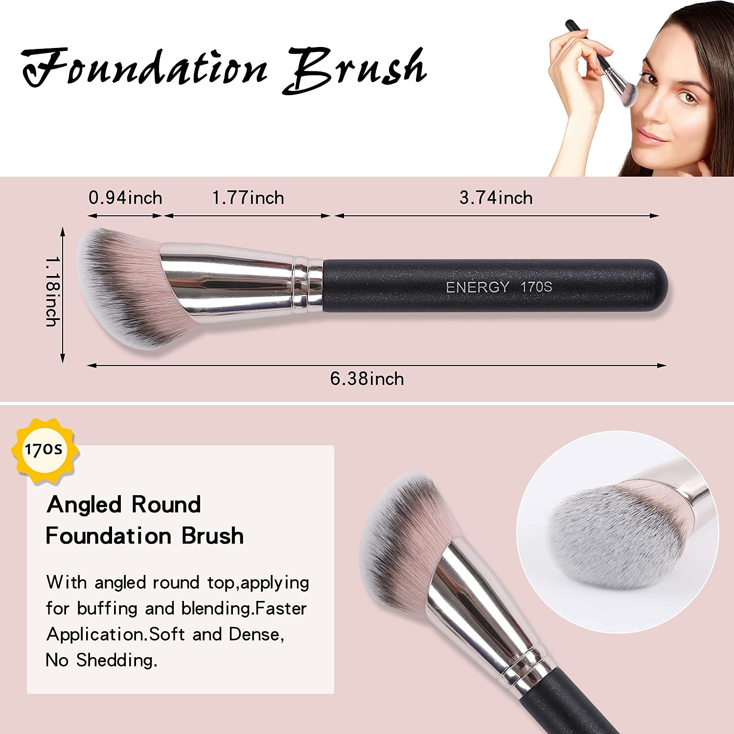 ENERGY Kabuki Foundation Brushes 3Pcs – Professional Makeup Brush Set for Foundation, Concealer, Bronzer, and Powder