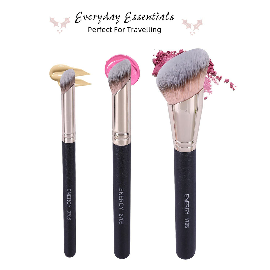 ENERGY Kabuki Foundation Brushes 3Pcs – Professional Makeup Brush Set for Foundation, Concealer, Bronzer, and Powder