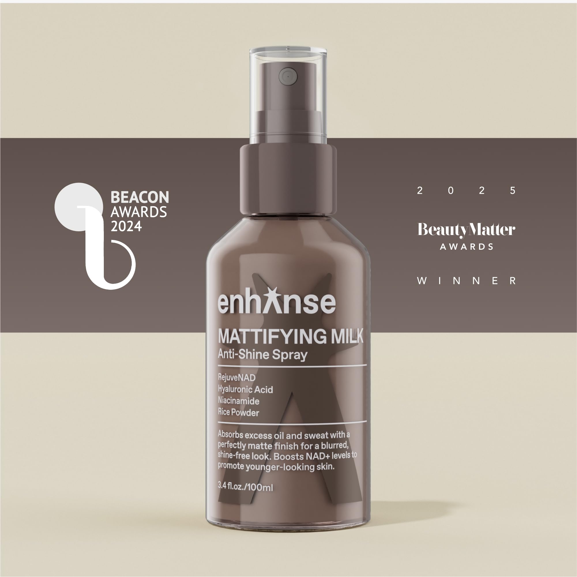 ENHANSE Mattifying Milk Anti Shine Spray for Men – Hydration, Rice Powder, RejuveNAD, 3.4 fl oz