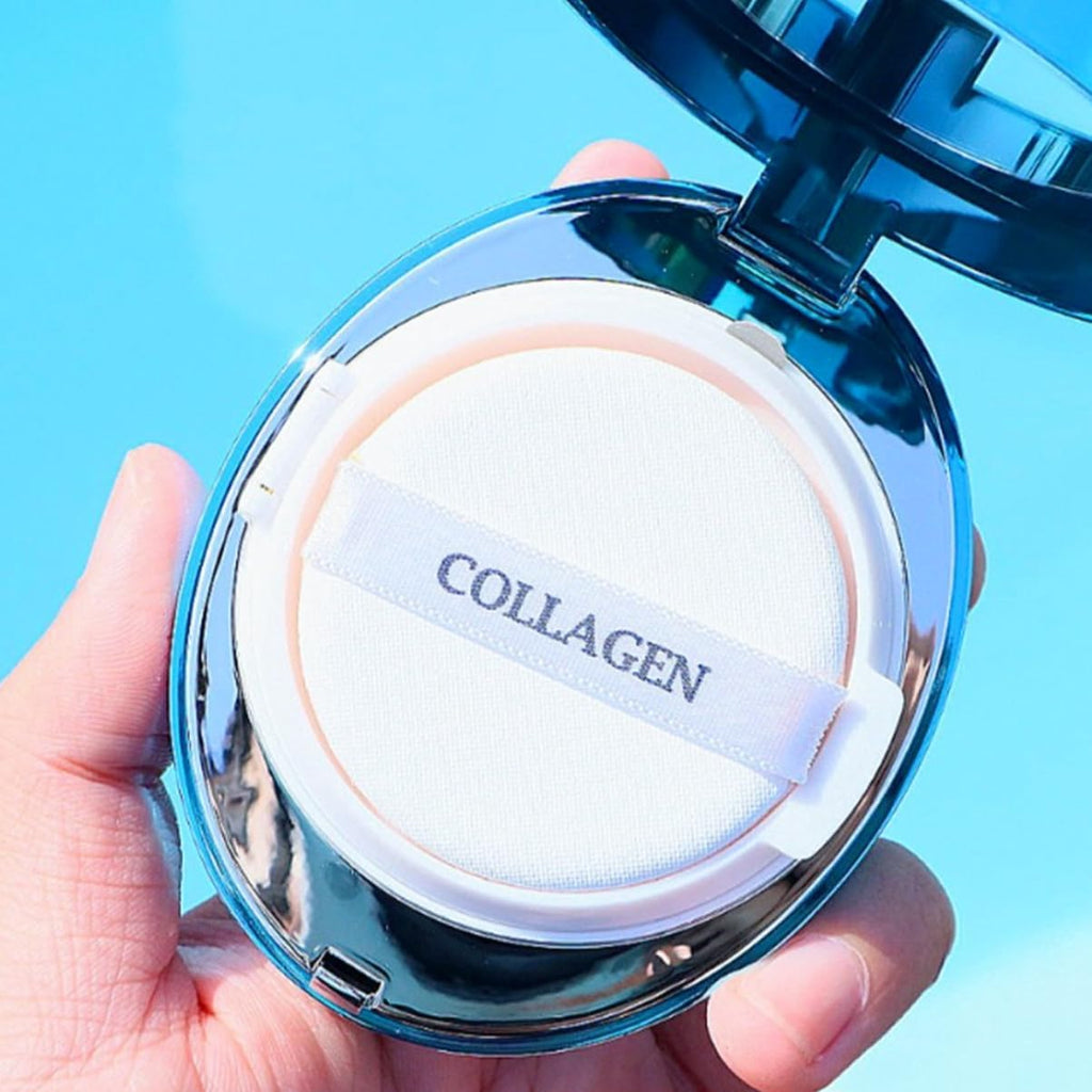 ENOUGH Collagen Aqua Air Cushion SPF 50+ PA+++ — Full Coverage Hydrating Foundation & Tinted Moisturizer Sunscreen (#21 Natural Glow) with Refill Set