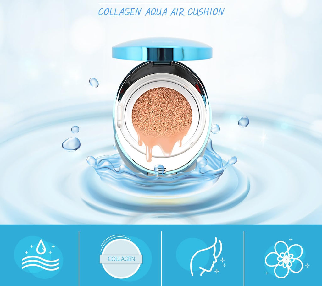 ENOUGH Collagen Aqua Air Cushion SPF 50+ PA+++ — Full Coverage Hydrating Foundation & Tinted Moisturizer Sunscreen (#21 Natural Glow) with Refill Set