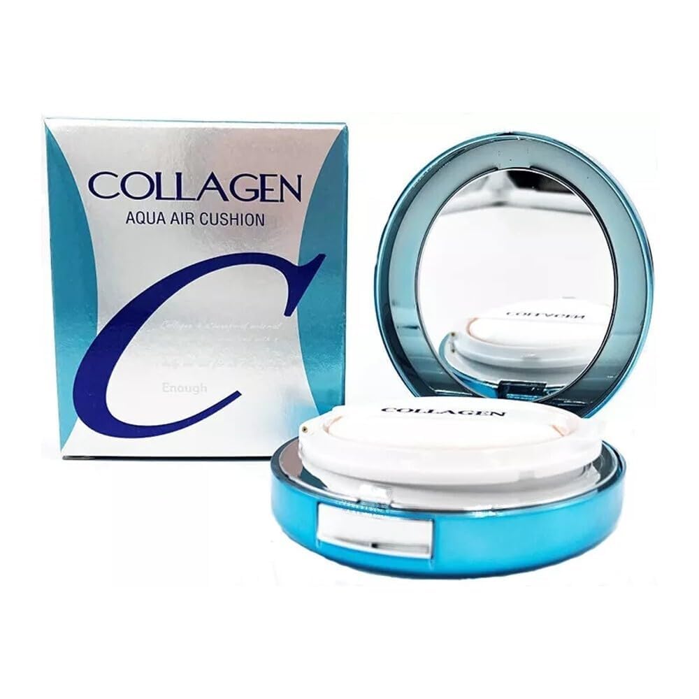 ENOUGH Collagen Aqua Air Cushion SPF 50+ PA+++ — Full Coverage Hydrating Foundation & Tinted Moisturizer Sunscreen (#21 Natural Glow) with Refill Set