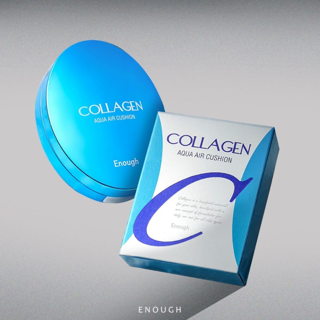ENOUGH Collagen Aqua Air Cushion SPF 50+ PA+++ — Full Coverage Hydrating Foundation & Tinted Moisturizer Sunscreen (#21 Natural Glow) with Refill Set