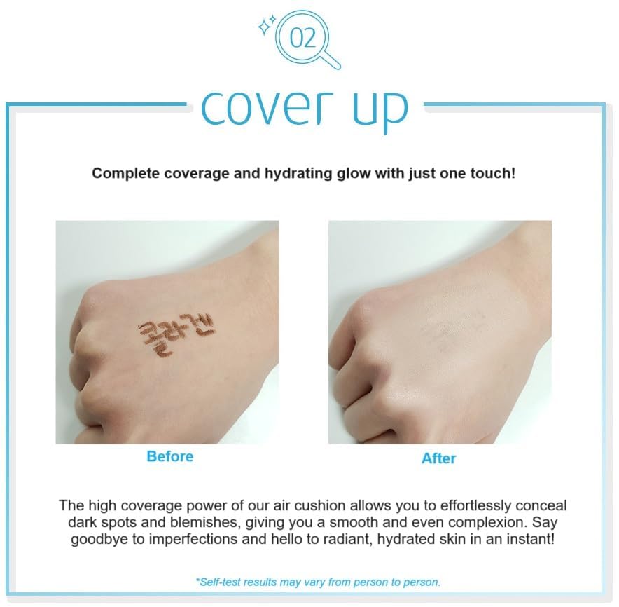 ENOUGH Collagen Aqua Air Cushion SPF 50+ PA+++ — Full Coverage Hydrating Foundation & Tinted Moisturizer Sunscreen (#21 Natural Glow) with Refill Set