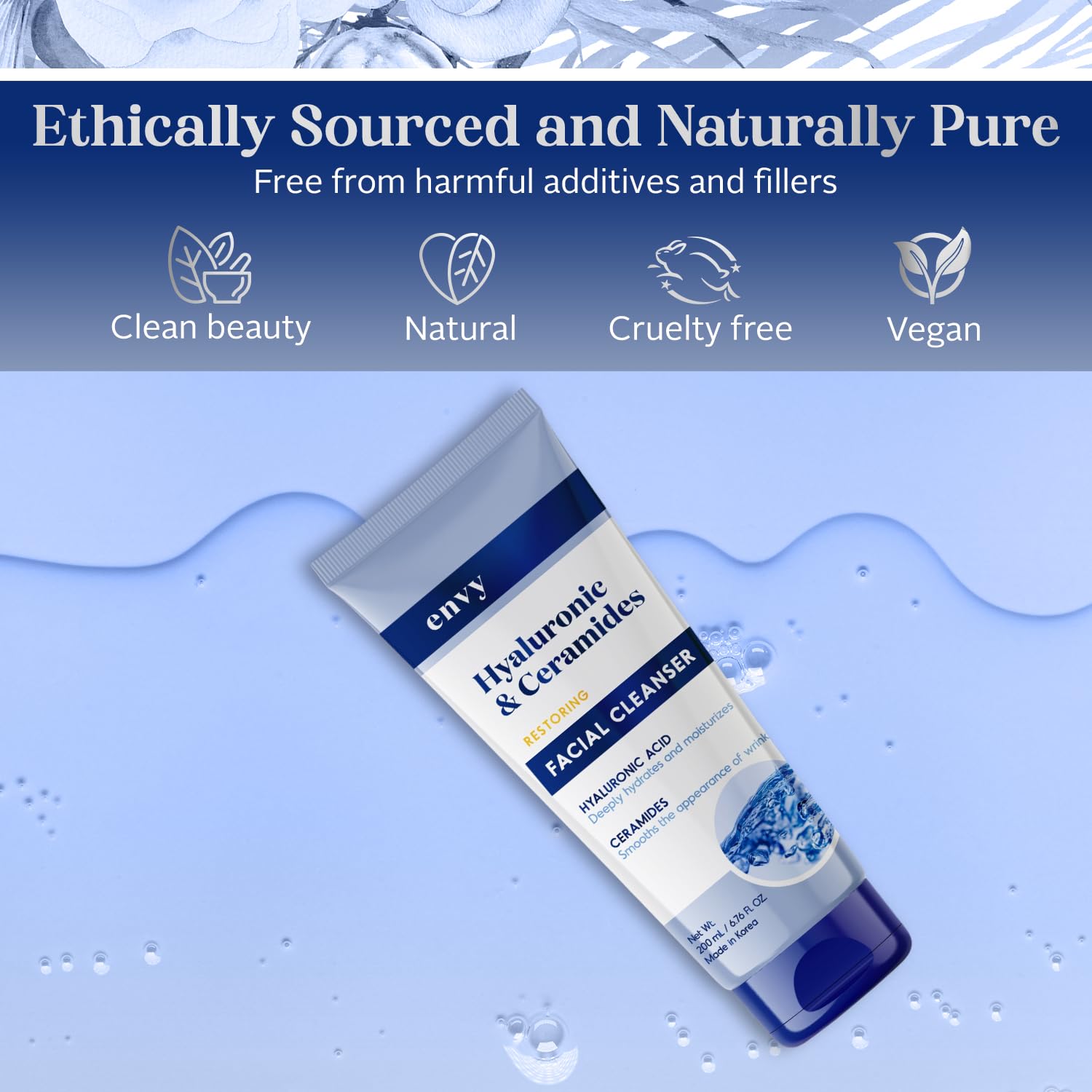 Envy Facial Cleanser with Hyaluronic Acid & Ceramides – Hydrating & Radiance-Boosting