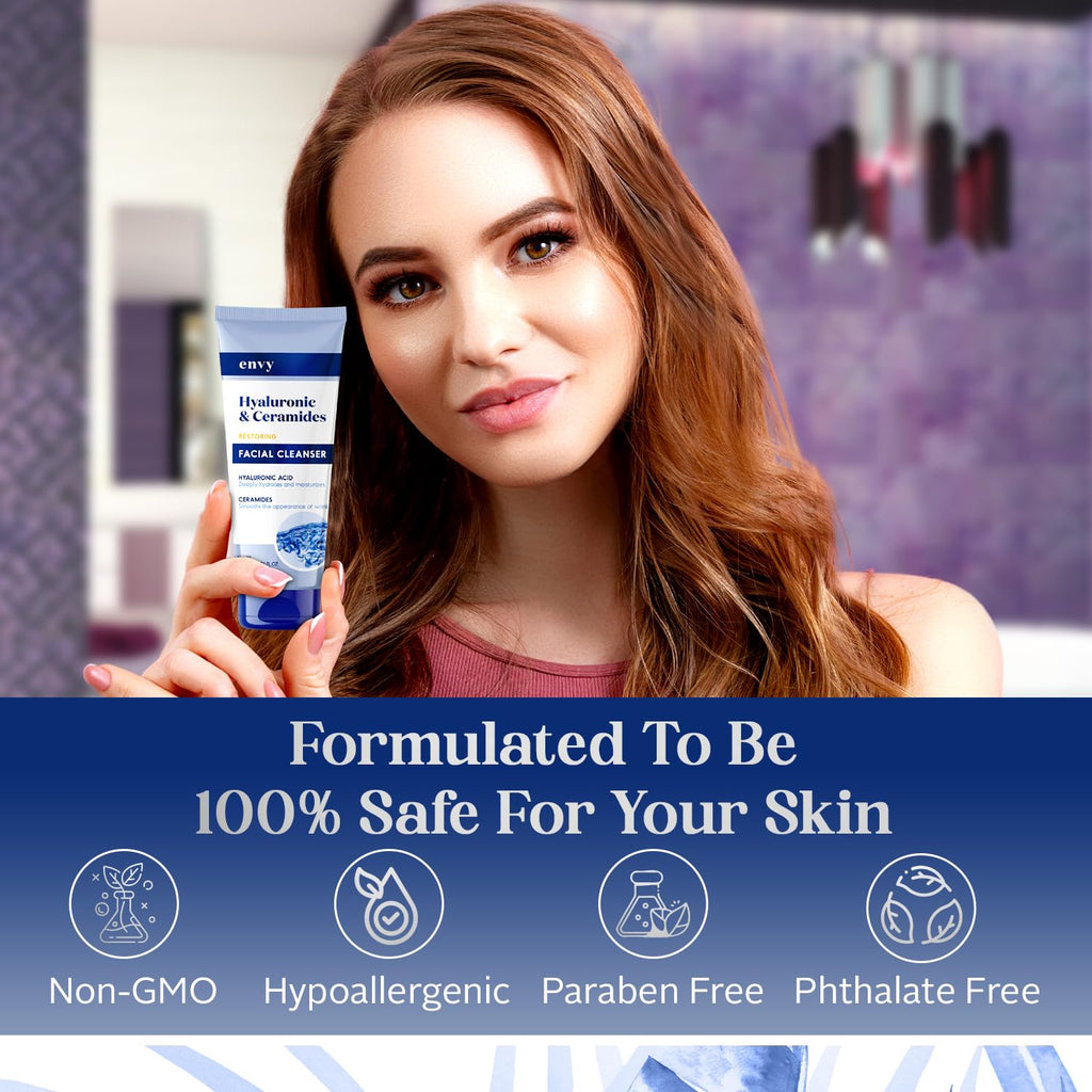 Envy Facial Cleanser with Hyaluronic Acid & Ceramides – Hydrating & Radiance-Boosting