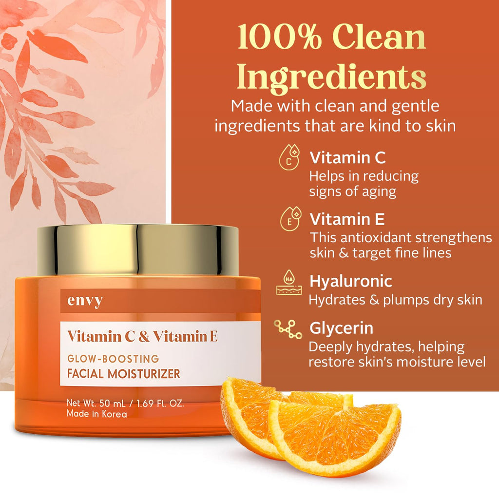 Envy Vitamin C & Vitamin E Face Moisturizer Cream — Hydrating Anti-Aging for All Skin Types (1.69 oz)