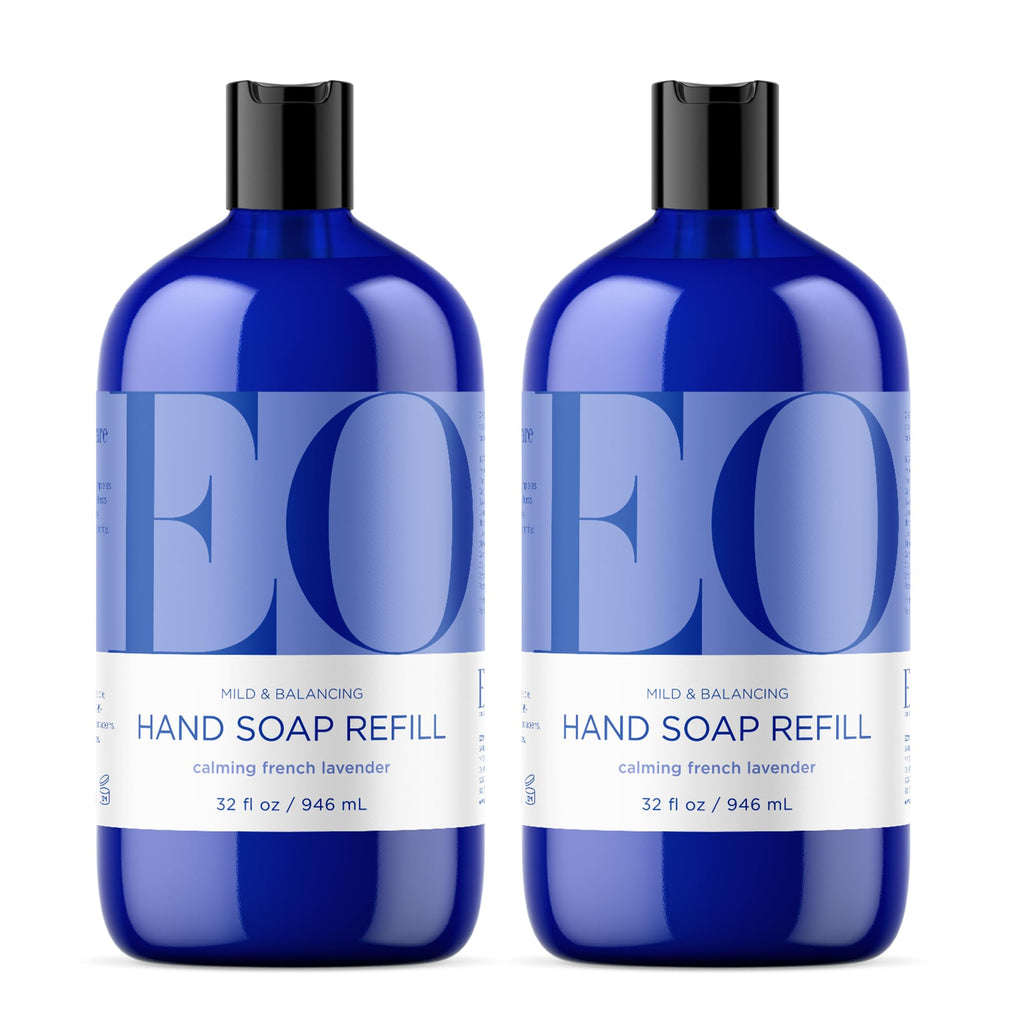 EO French Lavender Liquid Hand Soap Refill — 32 oz x 2, Organic Plant-Based Cleanser with Essential Oils