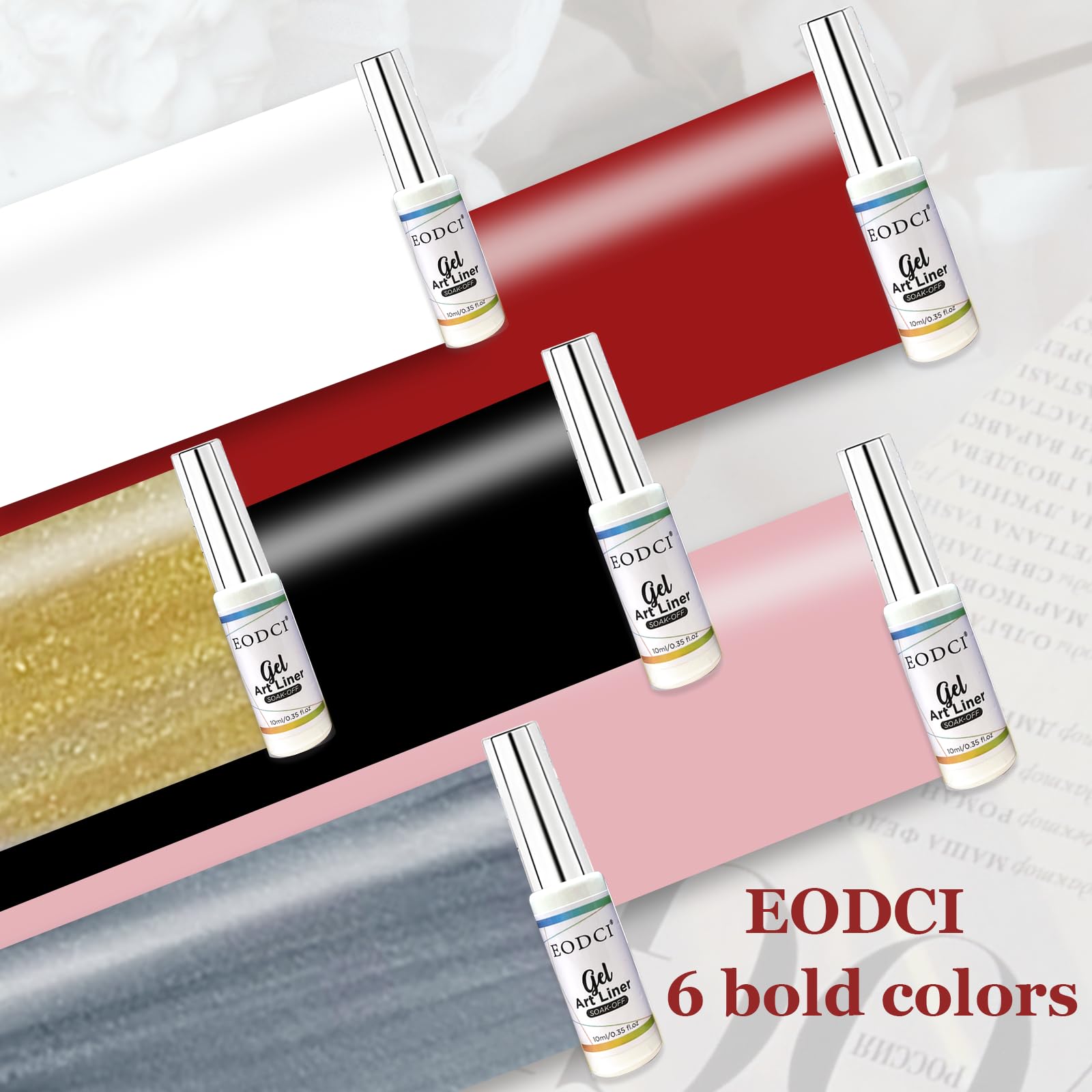 eodci Gel Liner Art Polish Set – 6 Colors, 10ml Nail Gel with Thin Brush