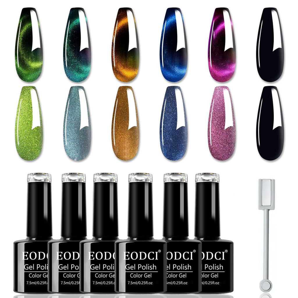 eodci 9D Cat Eye Gel Nail Polish Kit – 6×7.5ml Magnetic Set