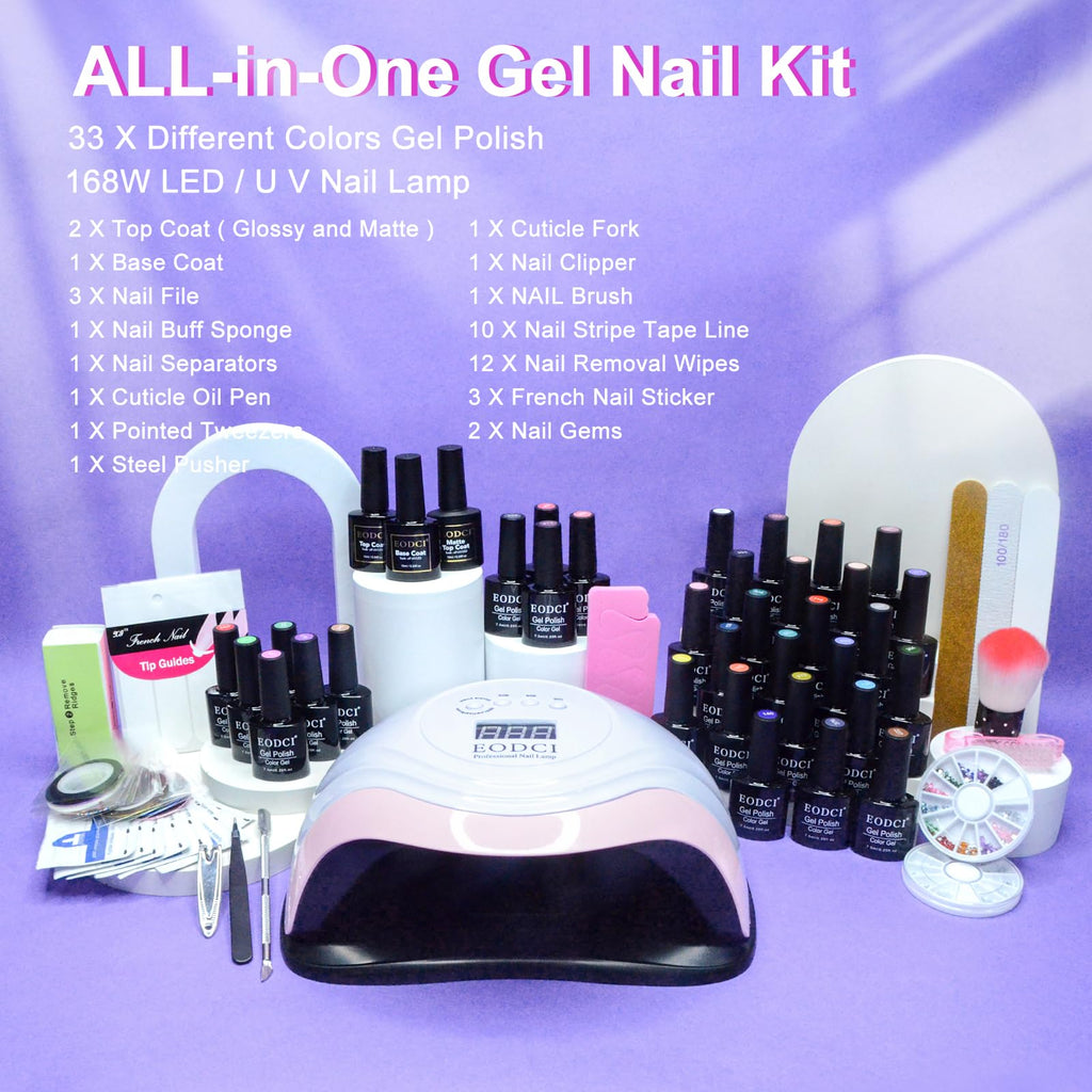 eodci 33 Colors Gel Nail Polish Kit with 168W Lamp – All-in-One Home Salon