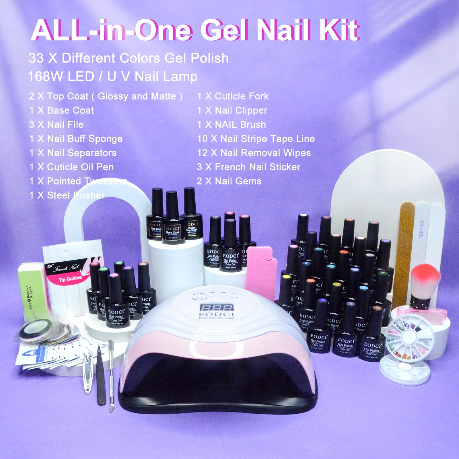 eodci 33 Colors Gel Nail Polish Kit with 168W Lamp – All-in-One Home Salon