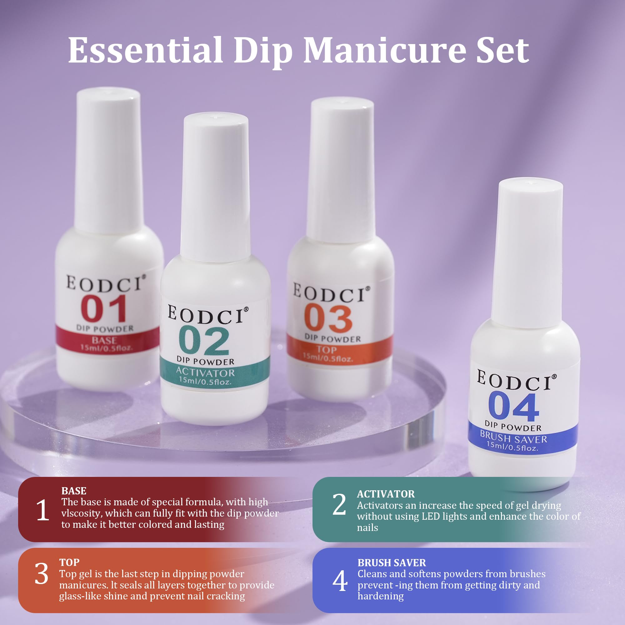 eodci 12-Piece Dip Powder Nail Kit Starter – 6 Colors, Base & Top Coat, No Lamp Needed