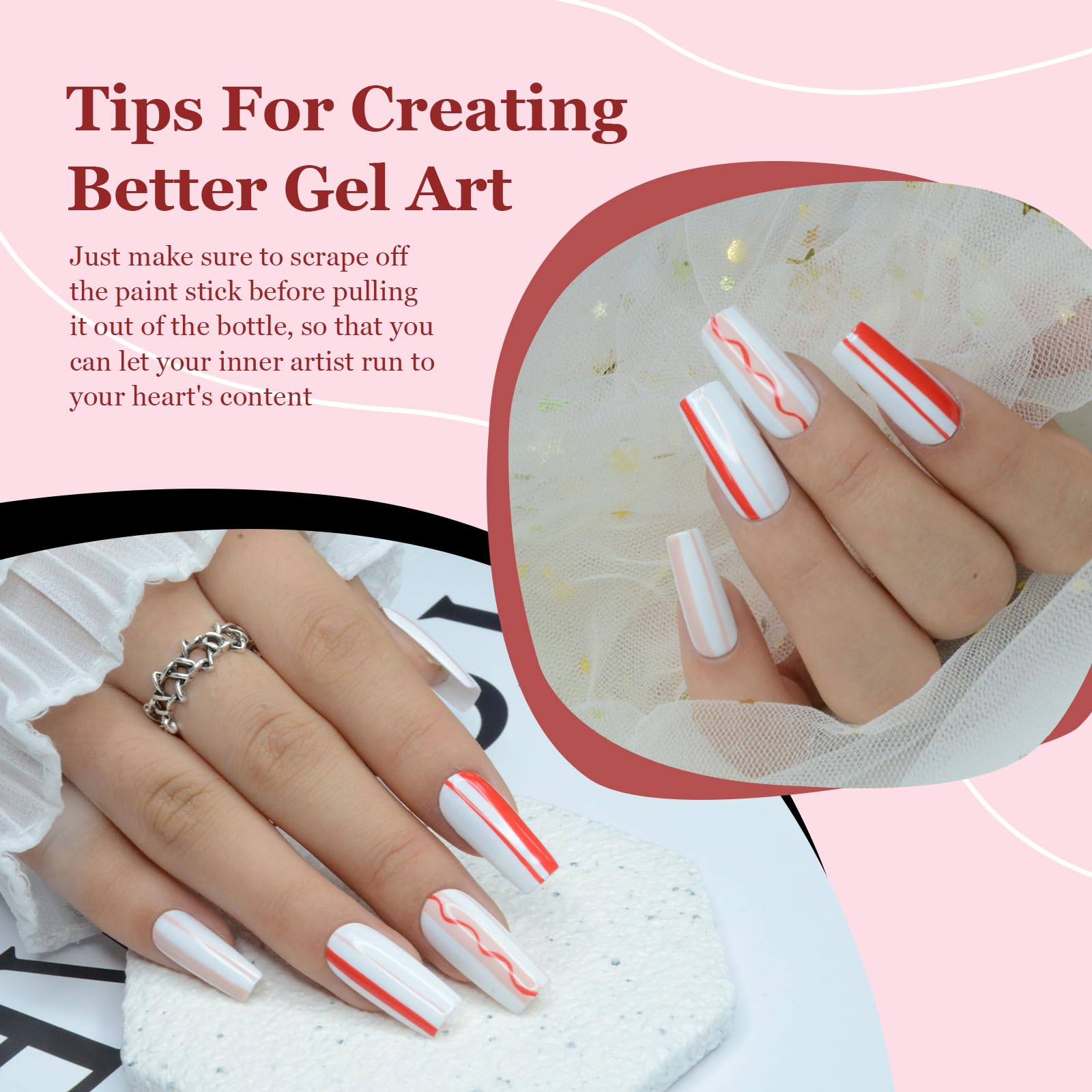 eodci Gel Liner Art Polish Set – 6 Colors, 10ml Nail Gel with Thin Brush