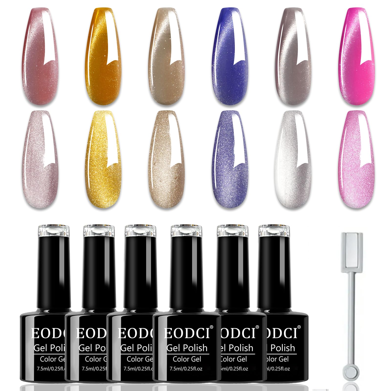 eodci Cat Eye Gel Nail Polish Kit – 6 Colors with Magnetic Stick for DIY Home Manicure