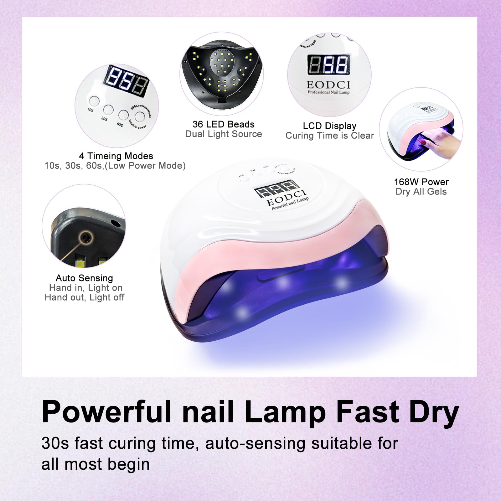 EODCI 76‑Piece Gel Nail Kit with 168W LED Lamp | 33 Colors, Base/Top Coats & Tools