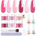 Eodci Dip Powder Nail Set – 6 Colors Hot Pink Series, 12-Piece Kit with Base & Top Coat, No Lamp Needed