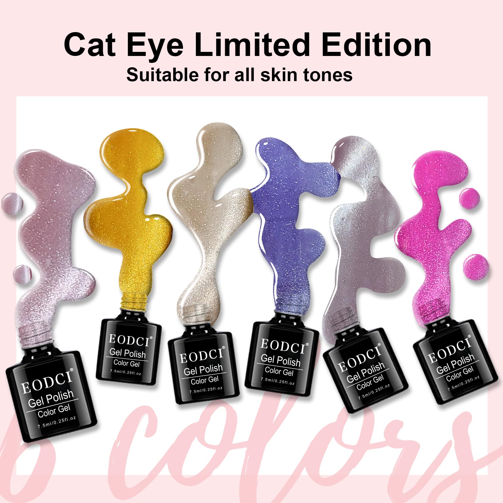 eodci Cat Eye Gel Nail Polish Kit – 6 Colors with Magnetic Stick for DIY Home Manicure