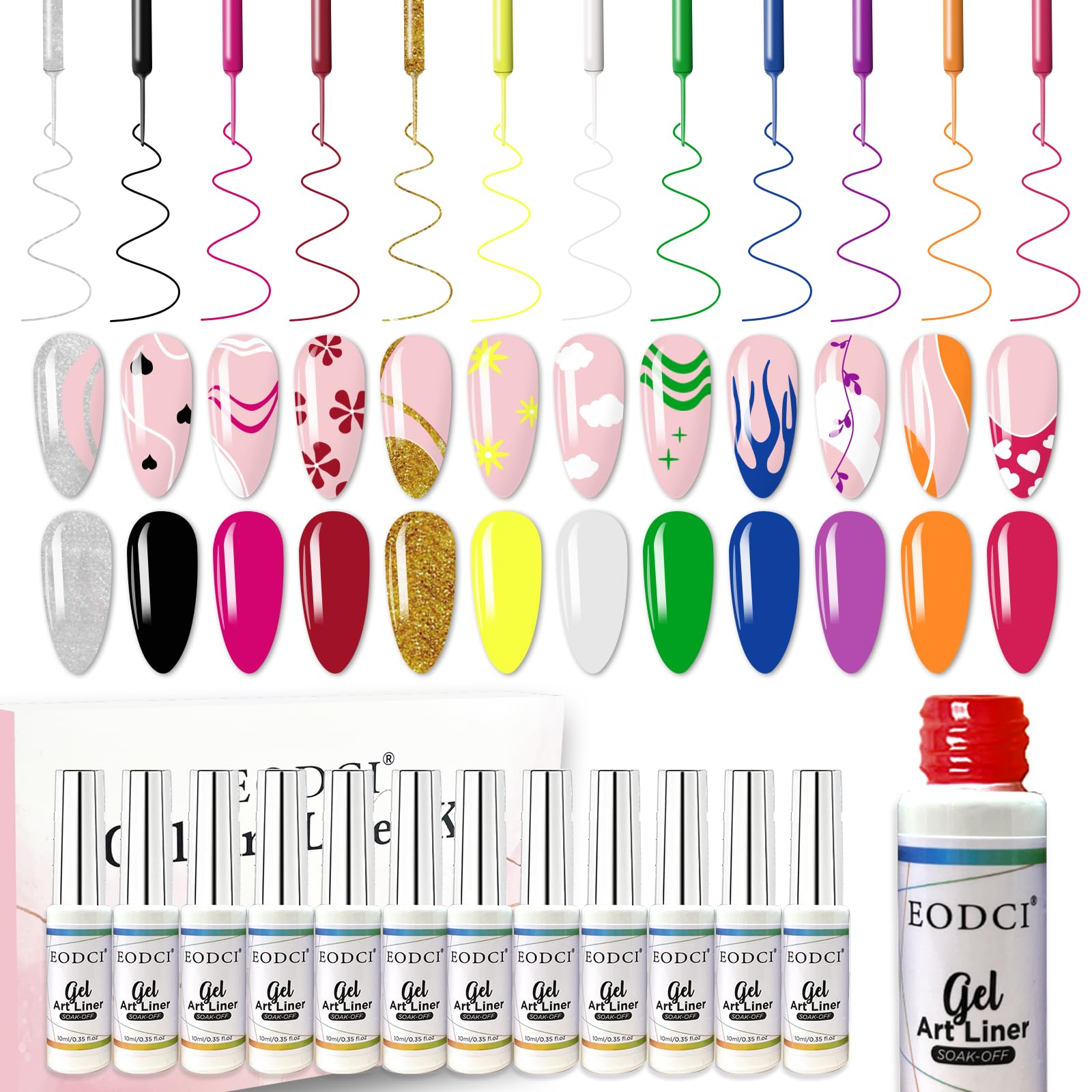 eodci Nail Art Gel Liner Set – 12 Colors for DIY Nail Designs