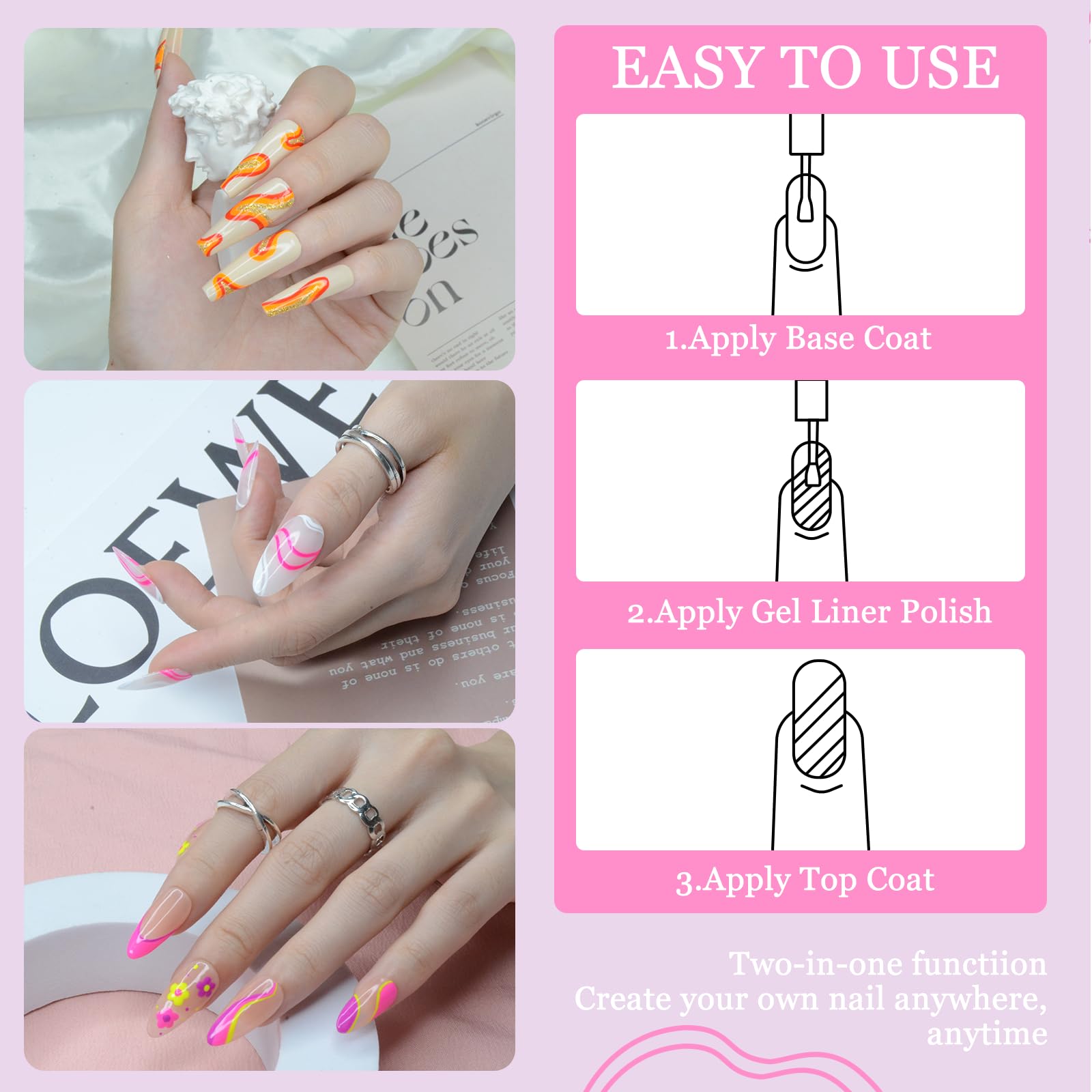 eodci Nail Art Gel Liner Set – 12 Colors for DIY Nail Designs