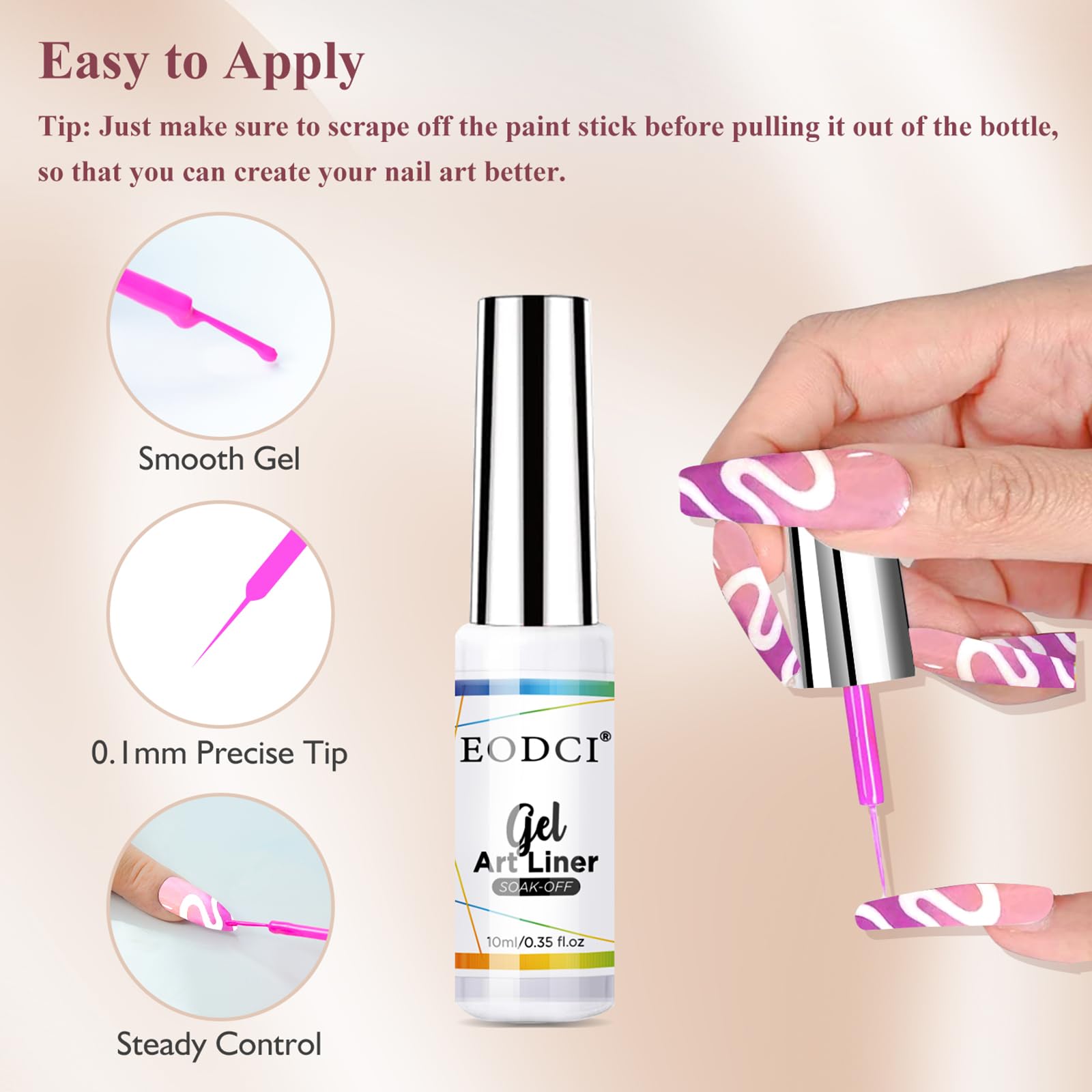 eodci Nail Art Liner Set 6 Pcs – Gel Liners with Fine Brush