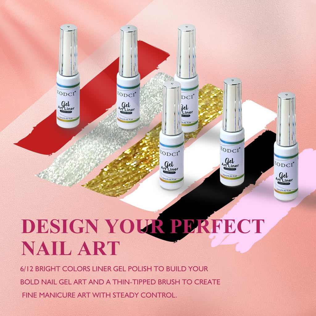 eodci Nail Art Liner Set 6 Pcs – Gel Liners with Fine Brush