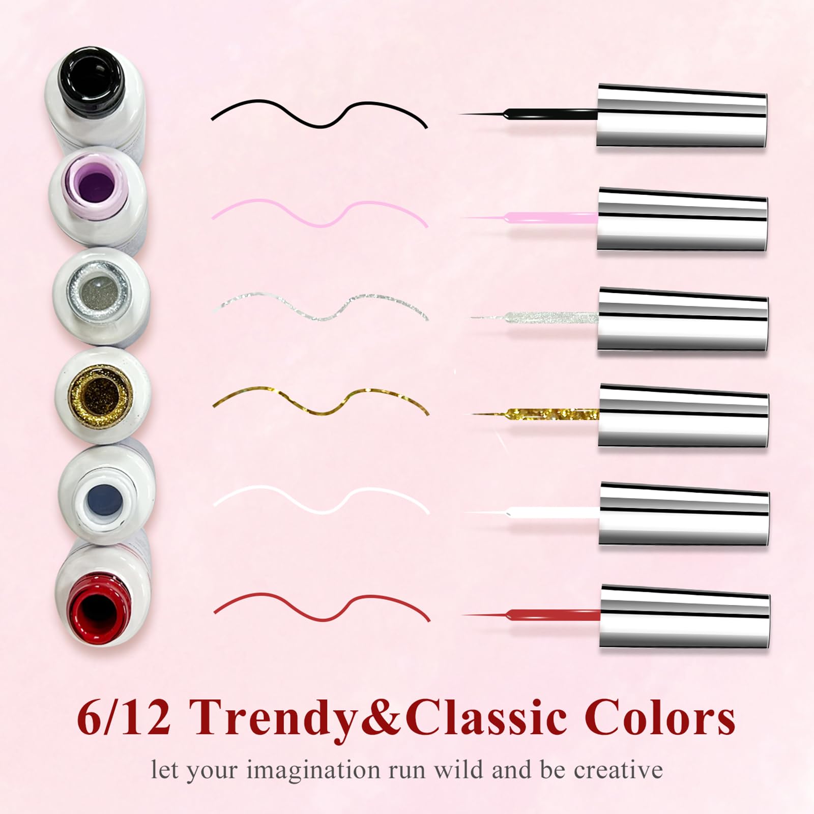 eodci Nail Art Liner Set 6 Pcs – Gel Liners with Fine Brush