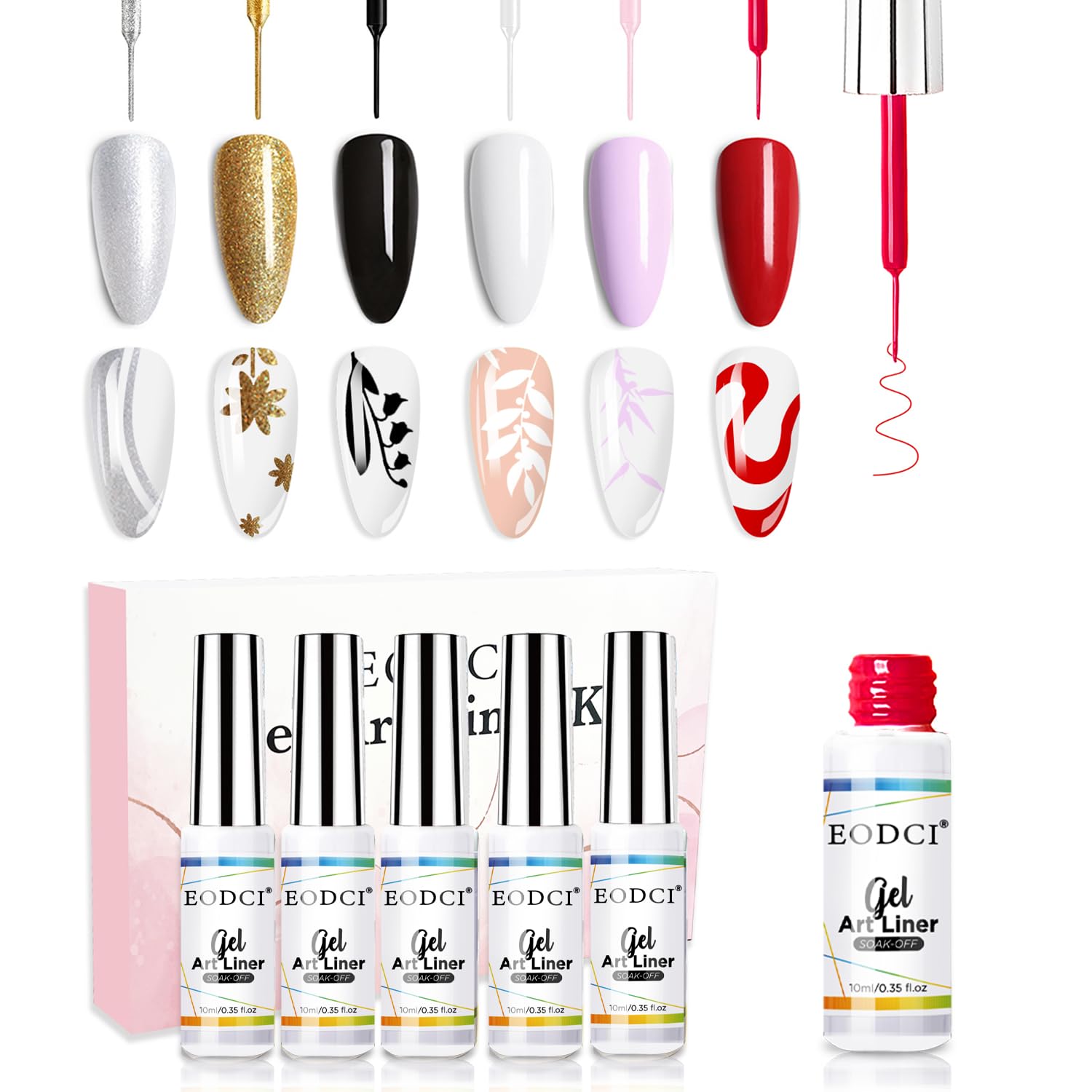 eodci Nail Art Liner Set 6 Pcs – Gel Liners with Fine Brush