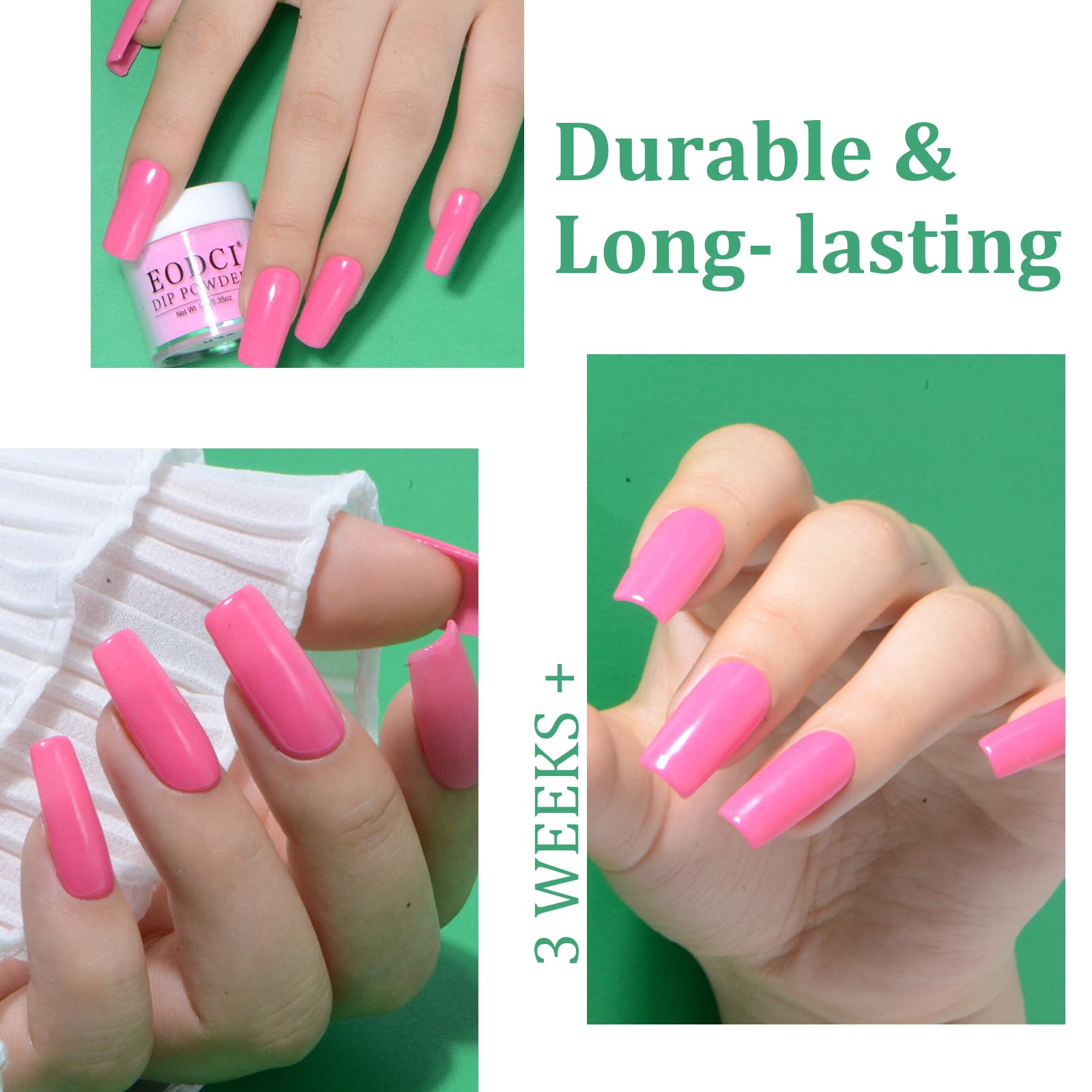 Eodci Dip Powder Nail Set – 6 Colors Hot Pink Series, 12-Piece Kit with Base & Top Coat, No Lamp Needed