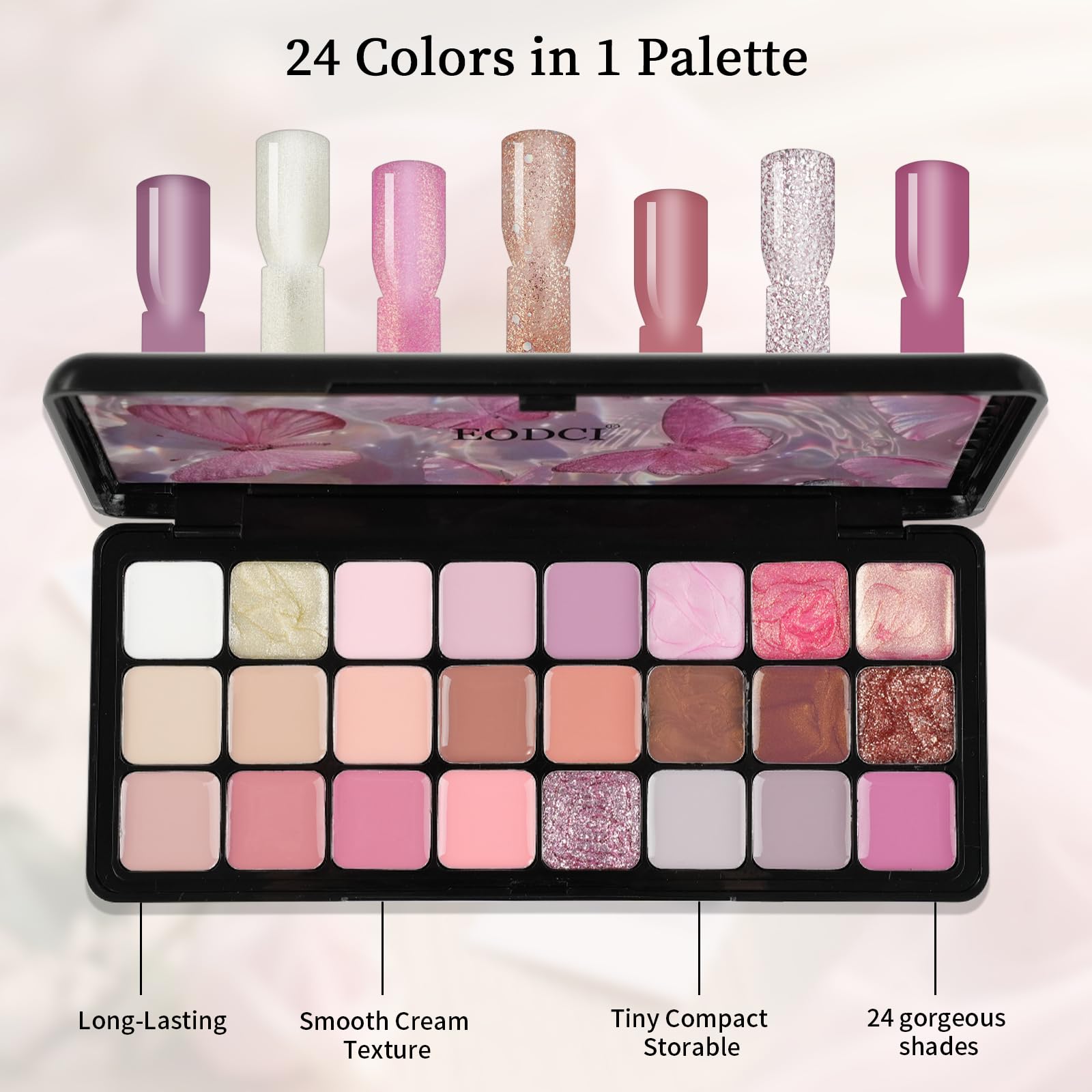 EODCI Solid Gel Nail Polish Palette – 24 Colors with Brush | Long-Lasting Gel Art Kit