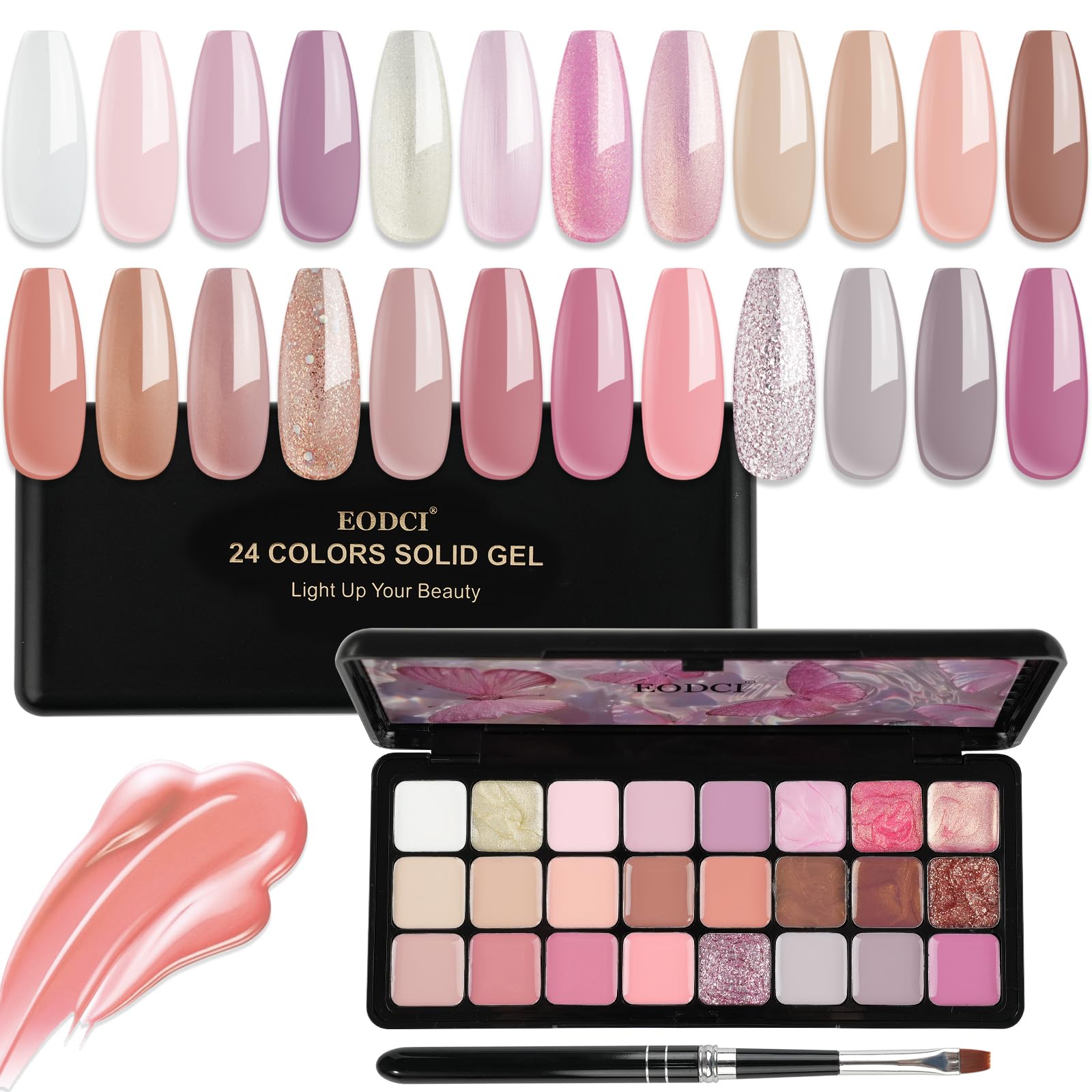 EODCI Solid Gel Nail Polish Palette – 24 Colors with Brush | Long-Lasting Gel Art Kit