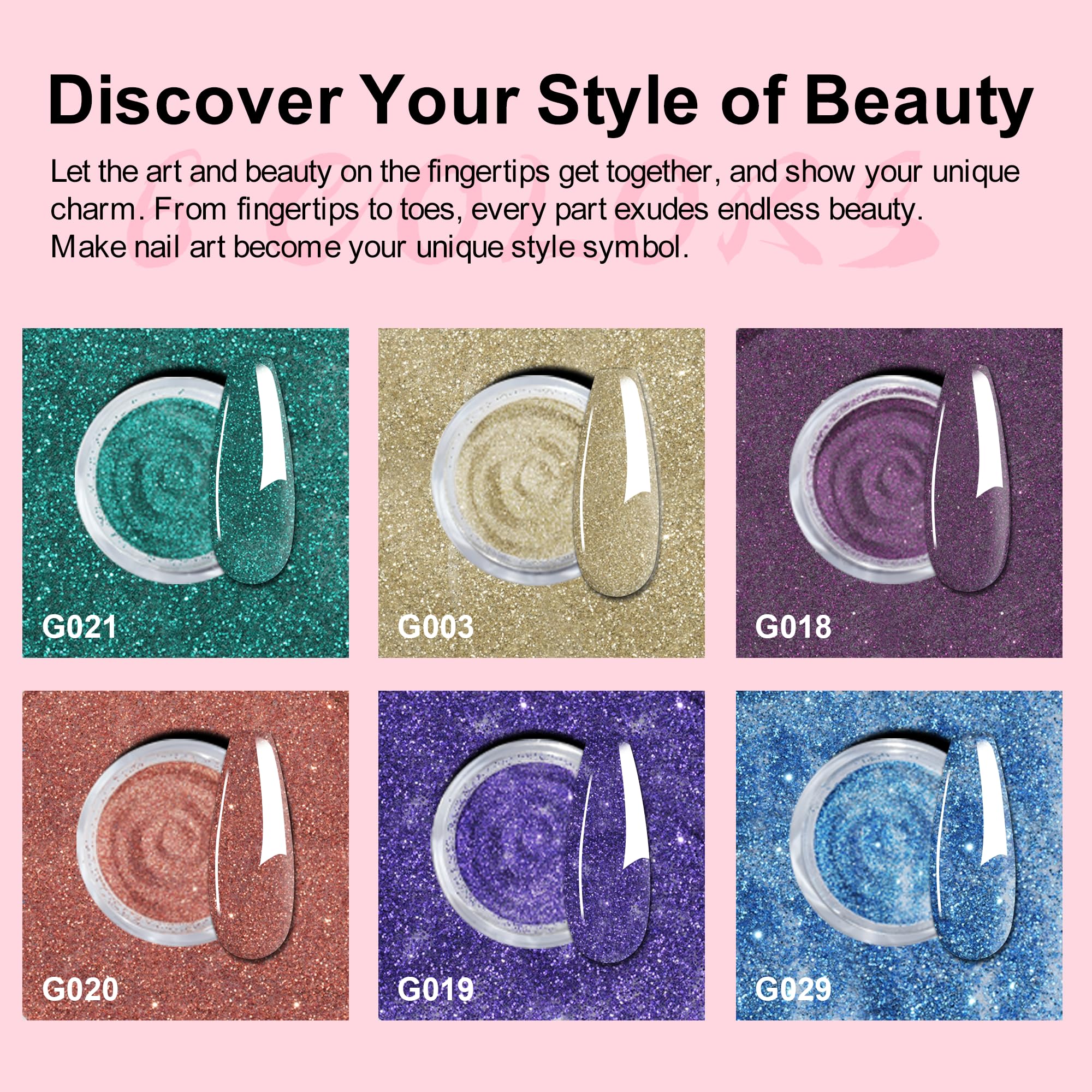 eodci 12-Piece Dip Powder Nail Kit Starter – 6 Colors, Base & Top Coat, No Lamp Needed