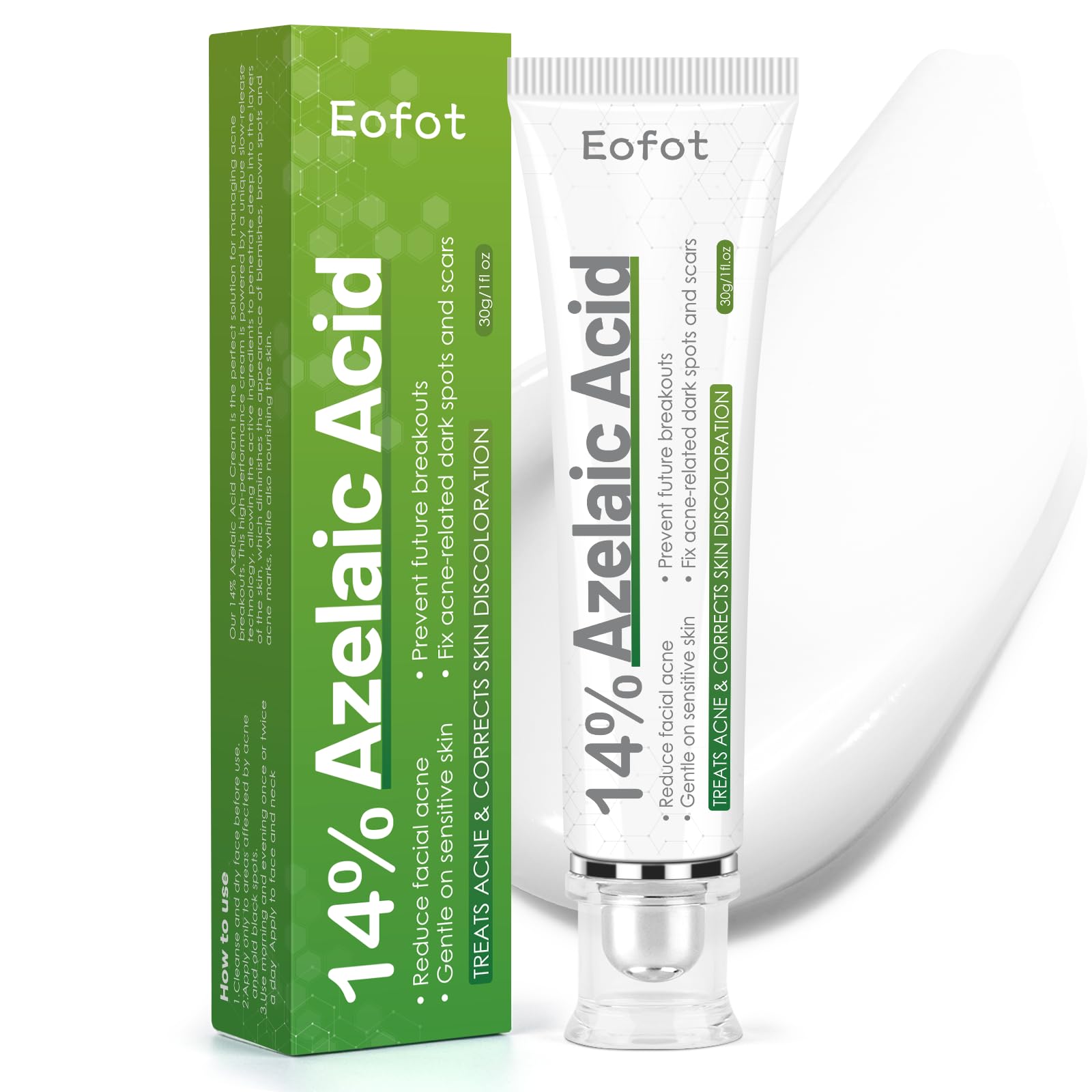 Eofot 14% Azelaic Acid Cream – Clearer-Looking Pores, Even Tone, Gentle Formula | 1 Fl Oz