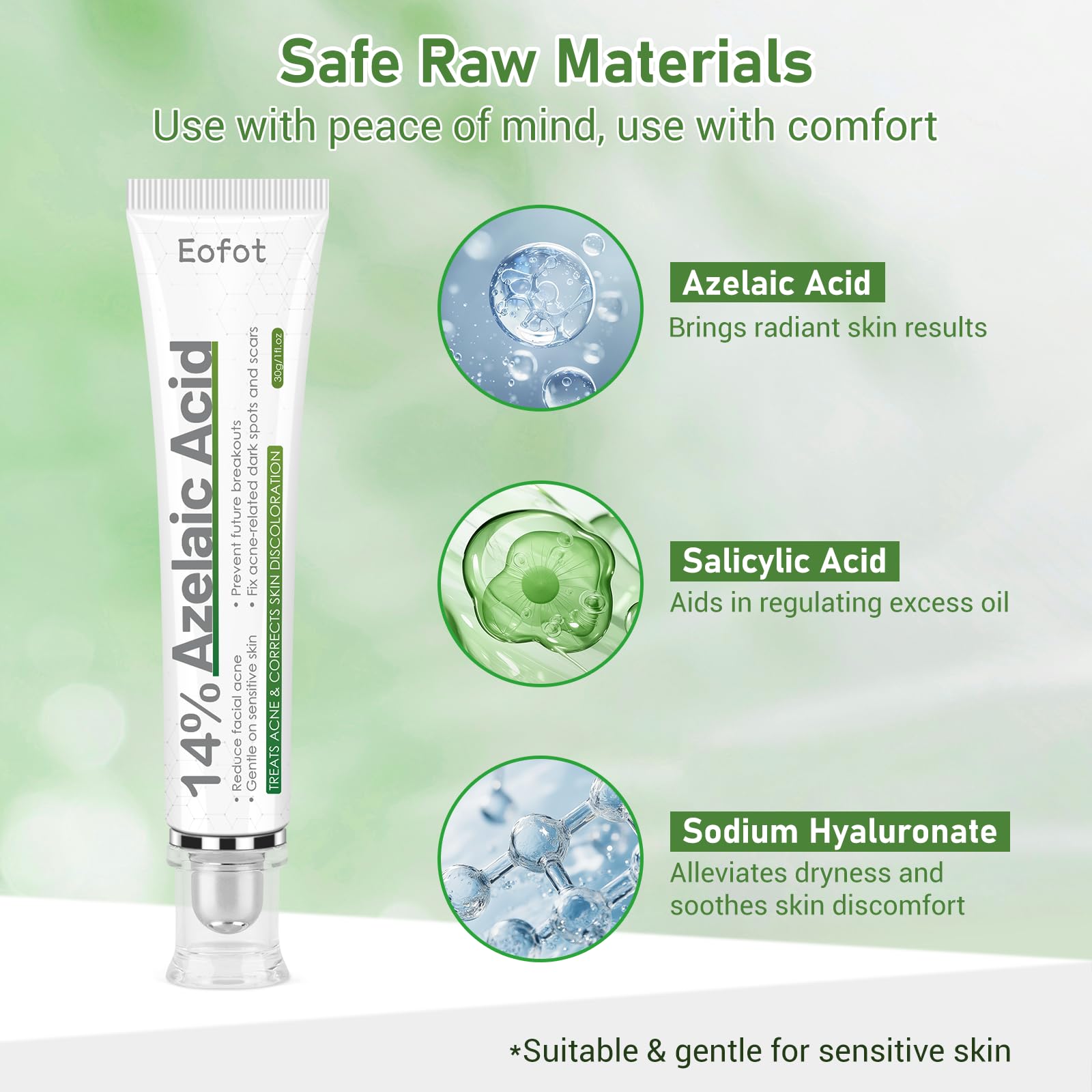 Eofot 14% Azelaic Acid Cream – Clearer-Looking Pores, Even Tone, Gentle Formula | 1 Fl Oz