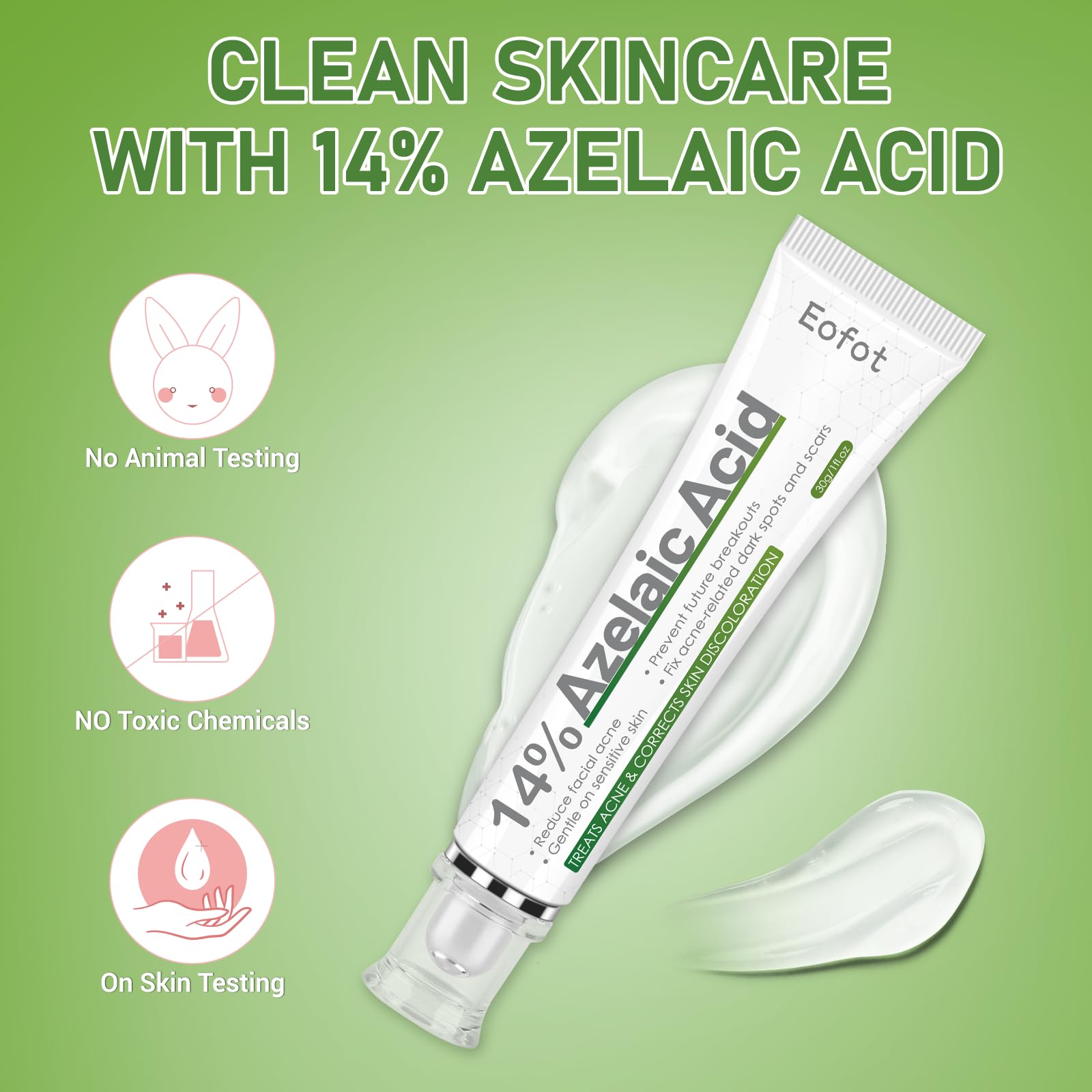 Eofot 14% Azelaic Acid Cream – Clearer-Looking Pores, Even Tone, Gentle Formula | 1 Fl Oz