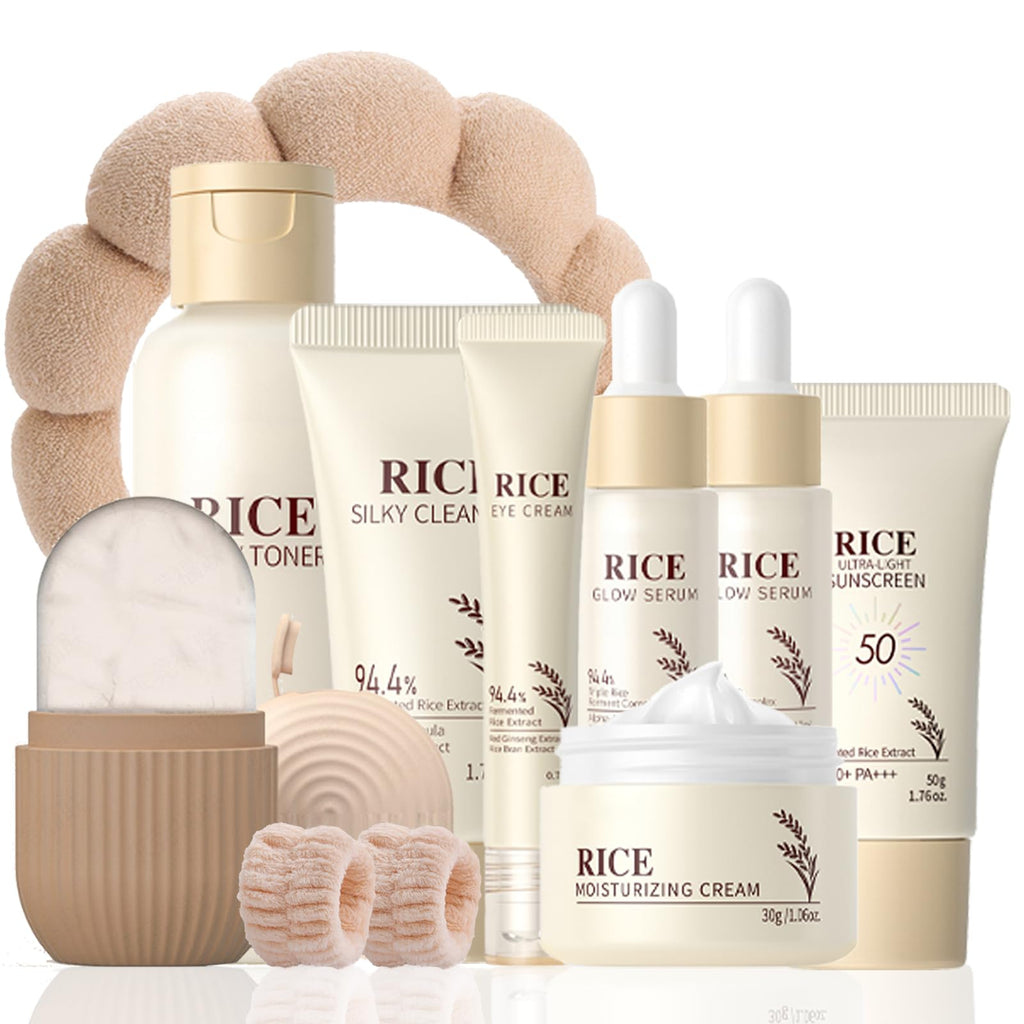 EONFAVE Rice Skincare Set for Teens — Hydrating Routine Kit (Cleanser, Serum, Sunscreen)