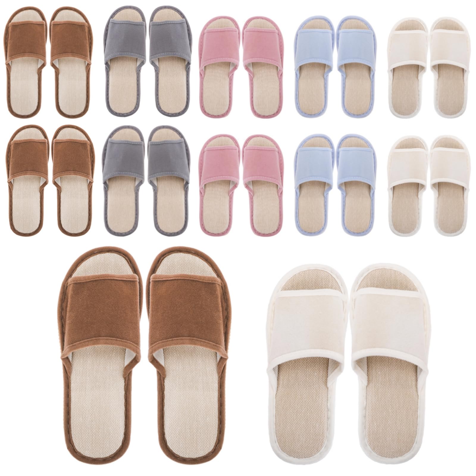 Eorbow 10 Pack Washable House Slippers – Non-Slip Open-Toe Slippers for Guests