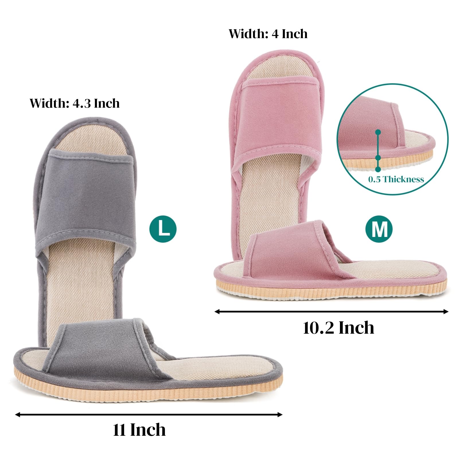 Eorbow 10 Pack Washable House Slippers – Non-Slip Open-Toe Slippers for Guests