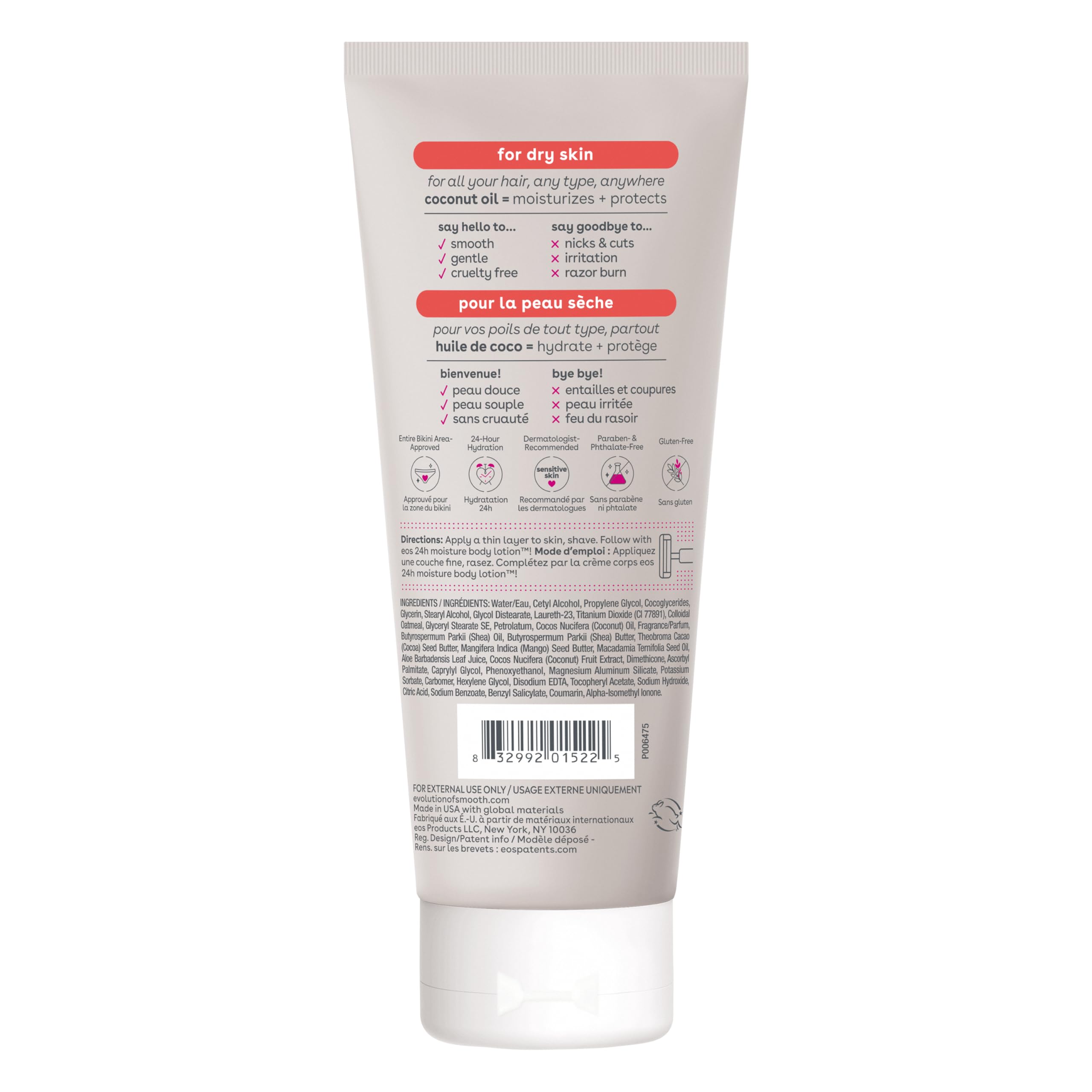 EOS Shea Better Dry Skin Shaving Cream for Women – 24-Hour Hydration with Coconut Oil