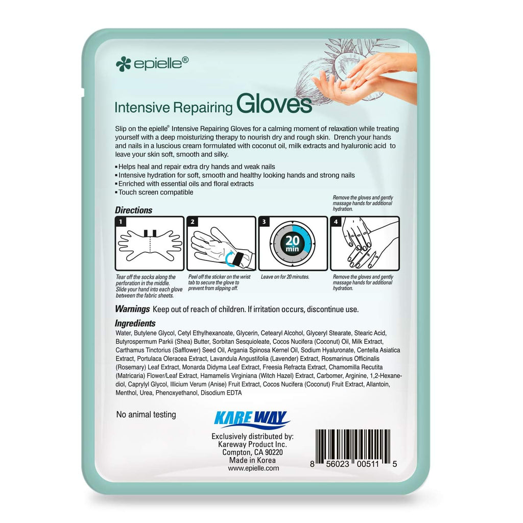 Epielle Intensive Repairing Hand Mask – 6 Pairs, Deep Moisturizing Gloves with Coconut Oil & Milk Extract