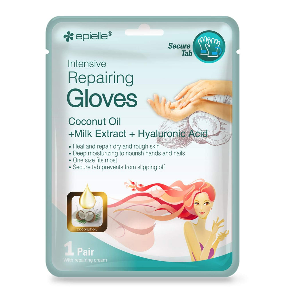 Epielle Intensive Repairing Hand Mask – 6 Pairs, Deep Moisturizing Gloves with Coconut Oil & Milk Extract