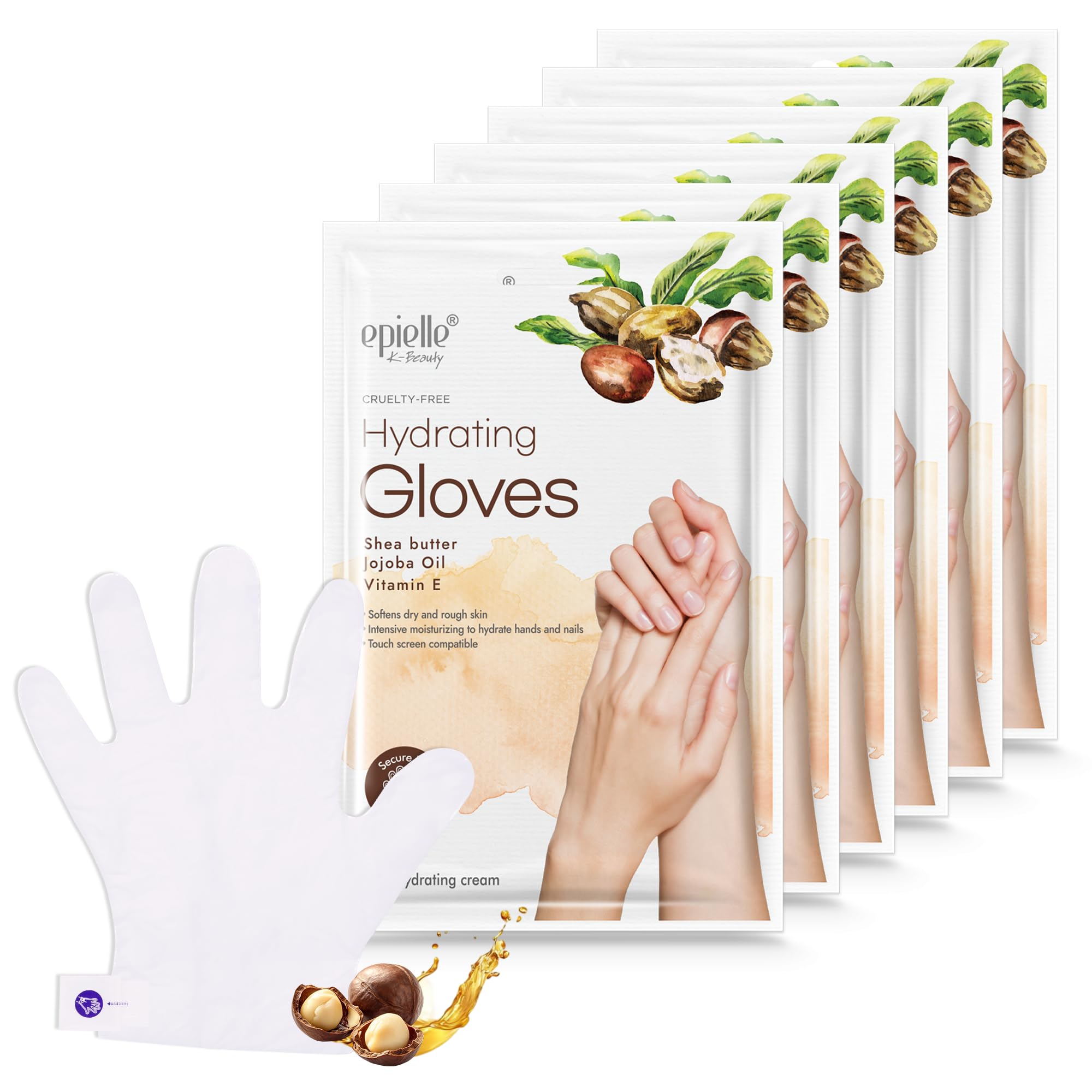 Epielle Hydrating Hand Mask — 6 Pairs with Shea Butter & Jojoba Oil for Dry Hands