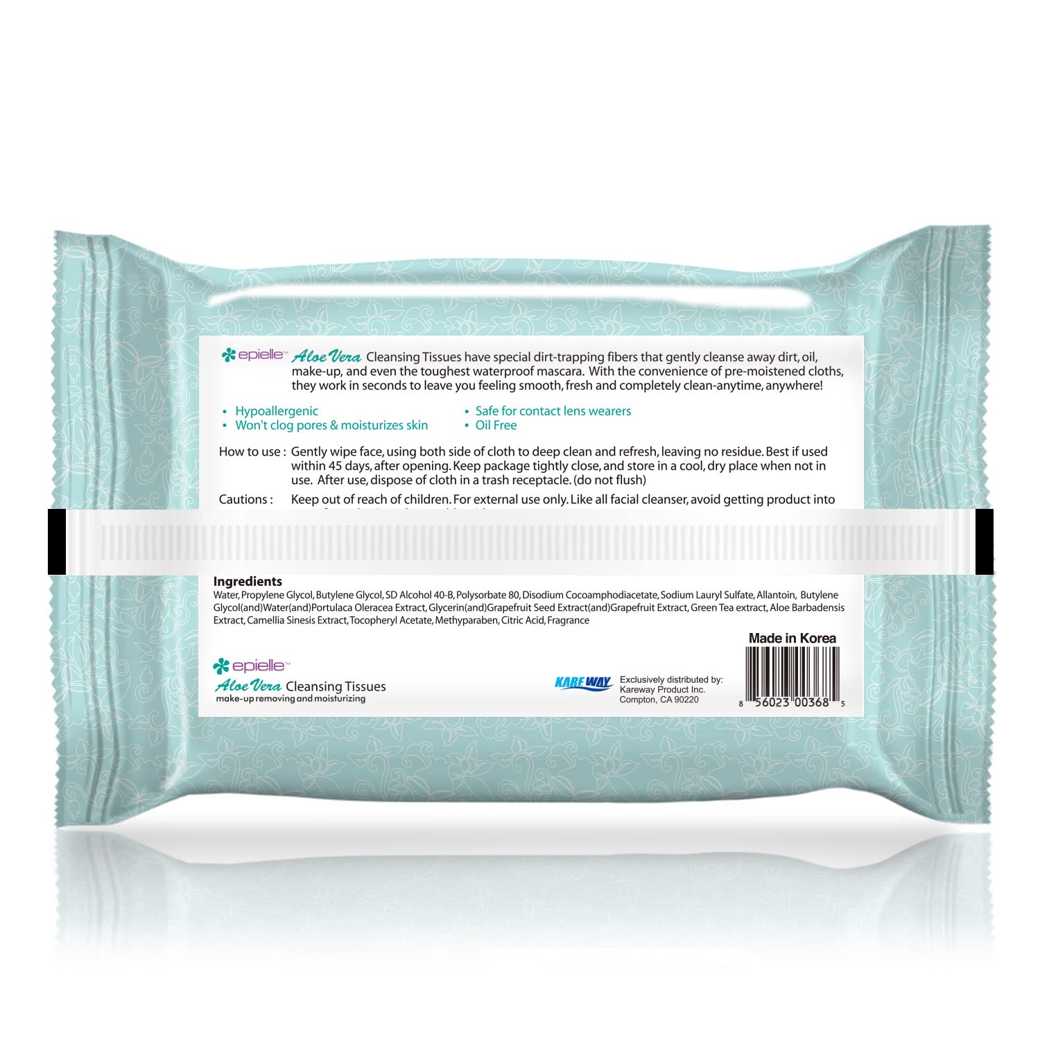 Epielle Makeup Remover Wipes - Gentle Collagen-Infused Cleanser, Remove Waterproof Mascara, Cucumber & Argan Oil, 60 Count (Pack of 4)