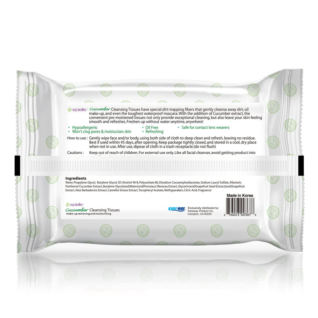 Epielle Makeup Remover Wipes - Gentle Collagen-Infused Cleanser, Remove Waterproof Mascara, Cucumber & Argan Oil, 60 Count (Pack of 4)