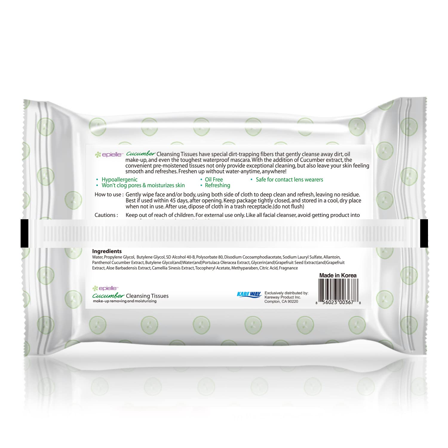 Epielle Makeup Remover Wipes - Gentle Collagen-Infused Cleanser, Remove Waterproof Mascara, Cucumber & Argan Oil, 60 Count (Pack of 4)